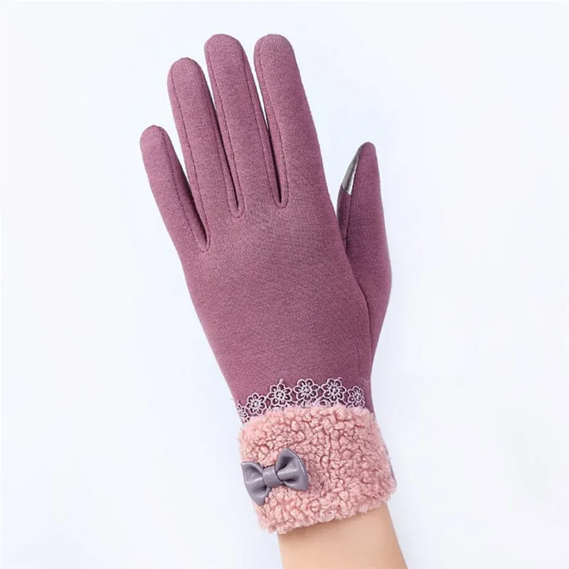 Feitong/Элегантные женские перчатки Экран зима теплая лук мягкая запястье перчатки рукавицы из кашемира полный палец женские перчатки Мода - Цвет: G145 016A Bean paste