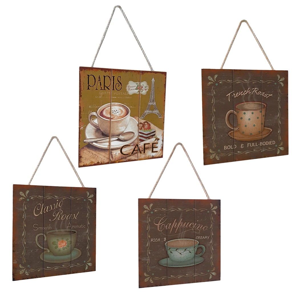 Rustic Wooden Coffee Patterned Sign Plaque Cafe Bar Decor Wall Art Hanging Wood Crafts