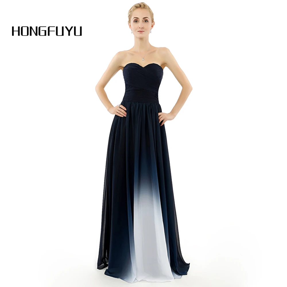 

100% Real Photo Fashion Gradient Colors Chiffon Sleeveless A Line Long Evening Dresses 2018 Sweetheart Evening Gowns DNS007