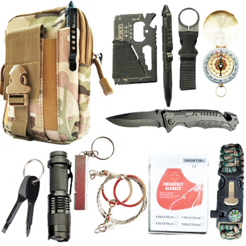 Preise 12 in 1 überleben kit Set Outdoor Camping Reise Multifunktions Erste hilfe SOS EDC Notfall Liefert Taktische für Wildnis