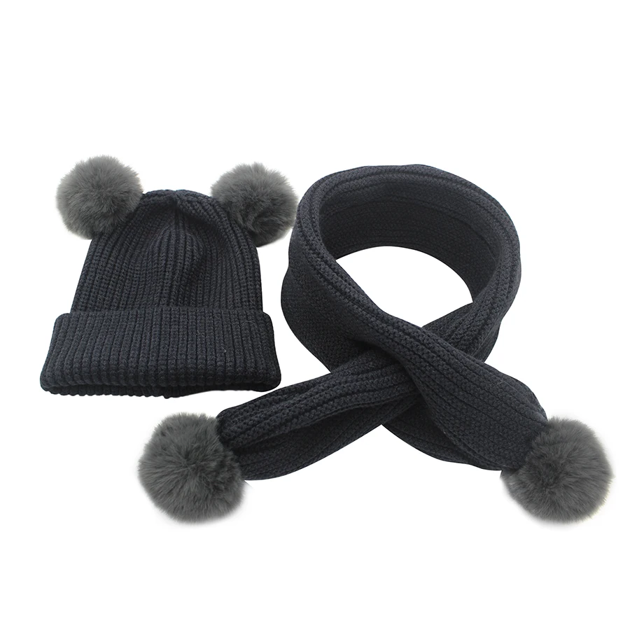 2019 детская шапка, шарф с мехом, помпоны-кролики, шарфы и шапочки для мальчиков и девочек, кепка, теплая зимняя детские шапки, шарф Gorro, набор Pom