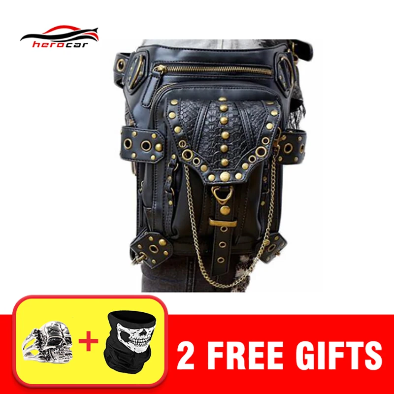

Motorcycle Bag leg women bag Pu Leather Rivet female leg Pack Cool purse Personality Travel Outdoor Wallet bags for women 2018