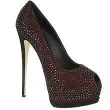 Frauen Braun & Schwarz Wildleder Rinestone Peep Toe Plattform High Heels Pumps Schuhe für Frau, plus größe 5-14