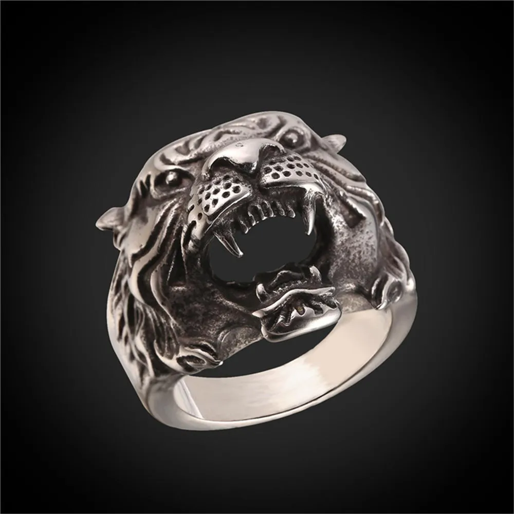 316L античное мужское кольцо с тигром из нержавеющей стали, уникальный дизайн, Золотое мужское кольцо, ювелирные изделия с животными R2466G - Цвет основного камня: stainless steel