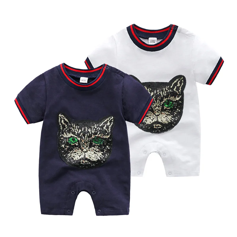

roupa de bebe Newborn Baby newborn boy Girl Clothes Rompers Sequins Cat Short Sleeve Summer Baby outfits Jumpsuit
