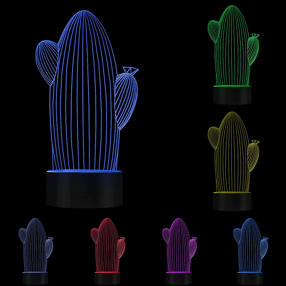 1 шт. 3D кактус пустынное растение Форма разработан лампа 3D Оптическая иллюзия Свет домашний Декор светодиодный ночник настольная лампа