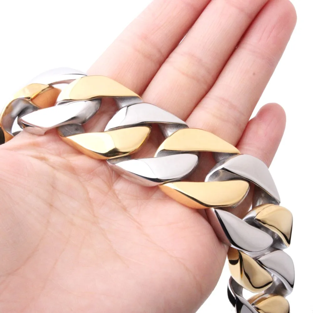 26 мм широкий сильный 316L нержавеющая сталь серебро золото кубинская цепочка Байкер ювелирные изделия мужской мальчик браслет 8,4" /9" на выбор