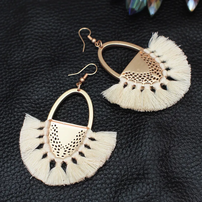 MANILAI Bohemia Handmade Tassels Earrings For Women Cotton Thread Alloy Statement Fringe Dangle Earrings Ethnic Jewelry