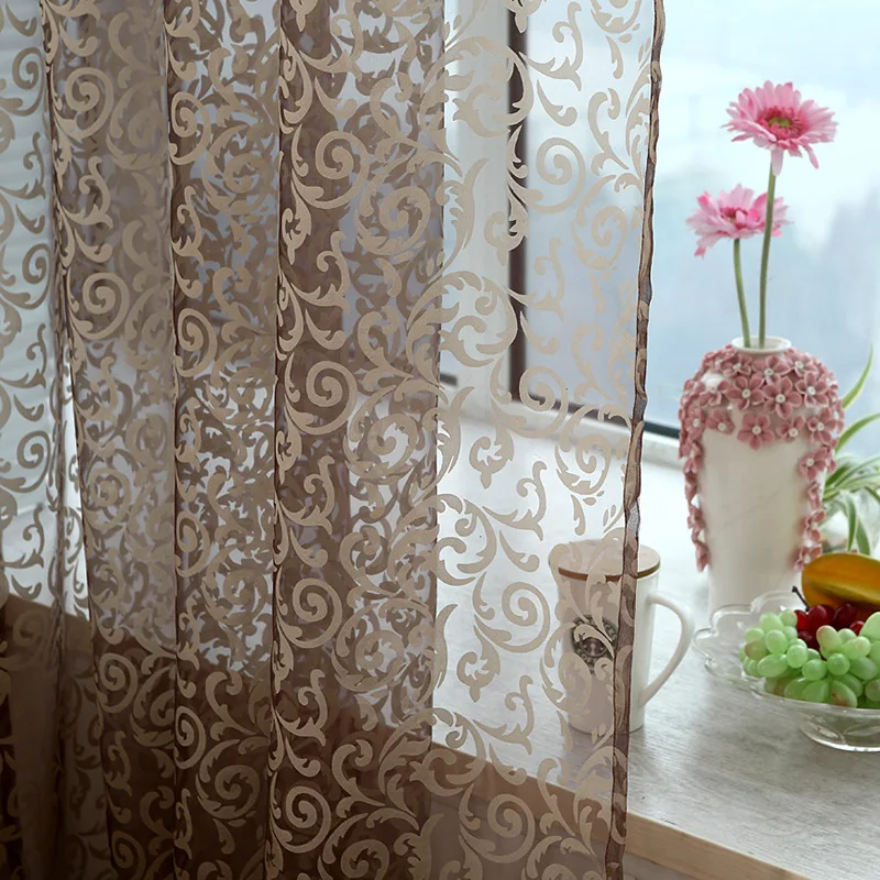 Красные, розовые, кофейные, желтые тюлевые шторы Pteris для гостиной, прозрачные вуалевые шторы с цветами для спальни, занавески из пряжи WP173& 20