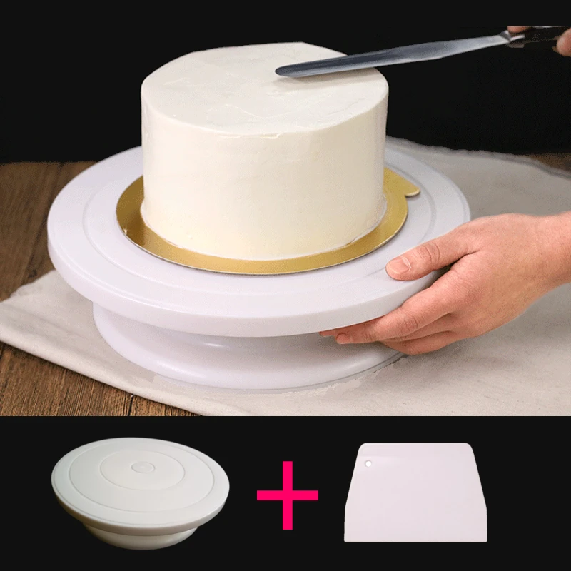 

Mini Cake Plate Revolving Platform Turntable Round Rotating Swivel Baking Stand Platform Baking tool + A Cake Spatula As a Gift