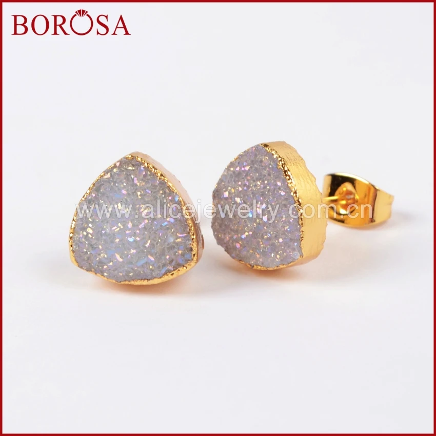 Серьги пусеты BOROSA 5/10 пар 10 мм треугольные золотого цвета из натурального титана
