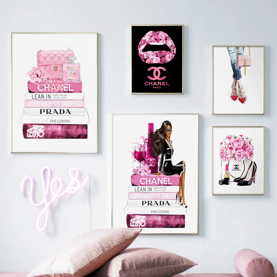 

Fashion Book Girl Paris Perfume Handbag Wall Art Canvas Painting Nordic Posters And Prints Wall pictures For Living Room Decor
