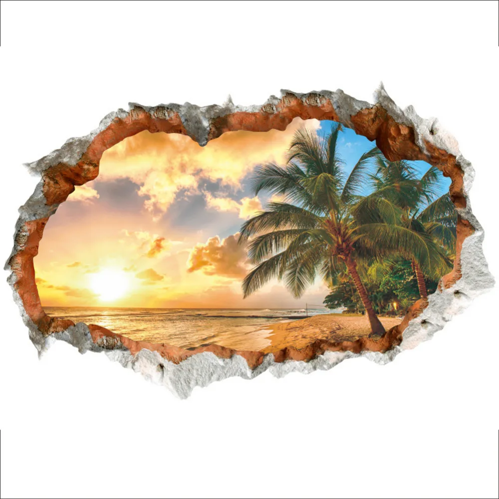 Diy 3d strand coconut tree sunset wandaufkleber aufkleber vinyl art home room decorchina
