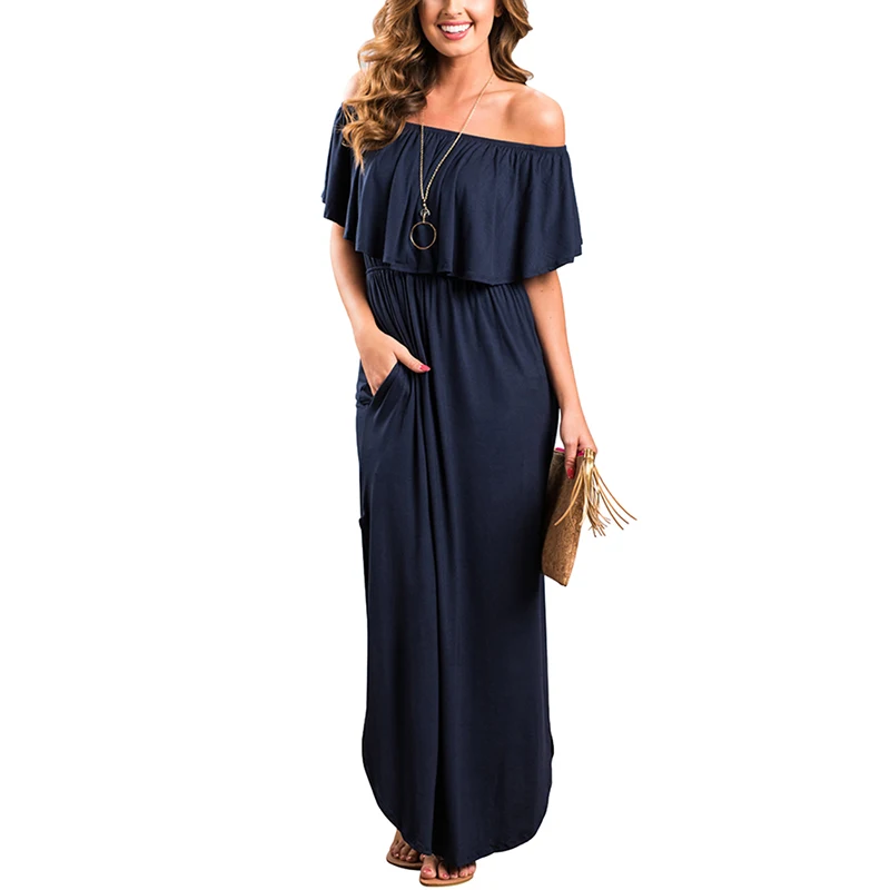Navy-Flounce-Off-Shoulder-Maxi-Jersey-Dress-LC61968-5-1