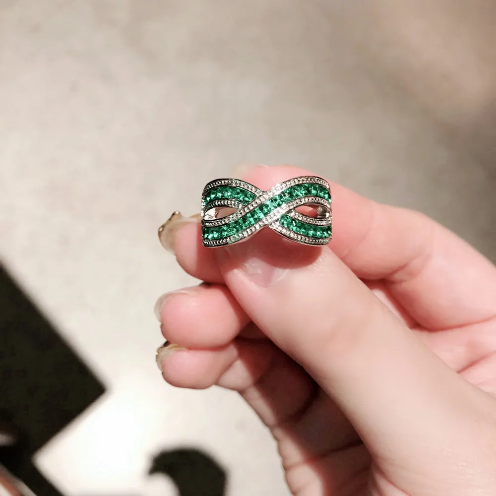 

For Women Green Small Stone Rings Jewelry Wedding Engagement Gift Luxury Inlaid Stone Ring Cubic Zirconia Emerald 925silver Ring