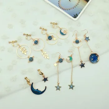 

2018 Hot Sale Gold Color Star Moon Geometric Clip on Earrings No Pierced for Women Ear Cuff Earrings Direct Factory Wholesale
