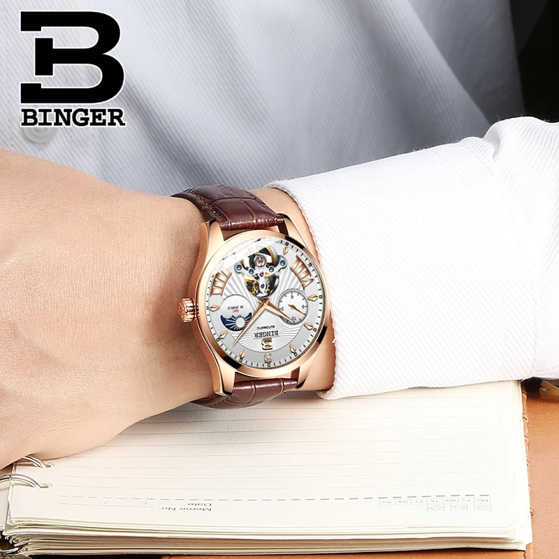 Часы Montre homme Switzerland BINGER Роскошные мужские часы с автоматическим турбийоном