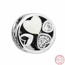925 стерлингового серебра сердца любви шарики для украшений прозрачный CZ мерцающий эмаль DIY Fit PANDORA Подвески для изготовления ювелирных изделий FL552