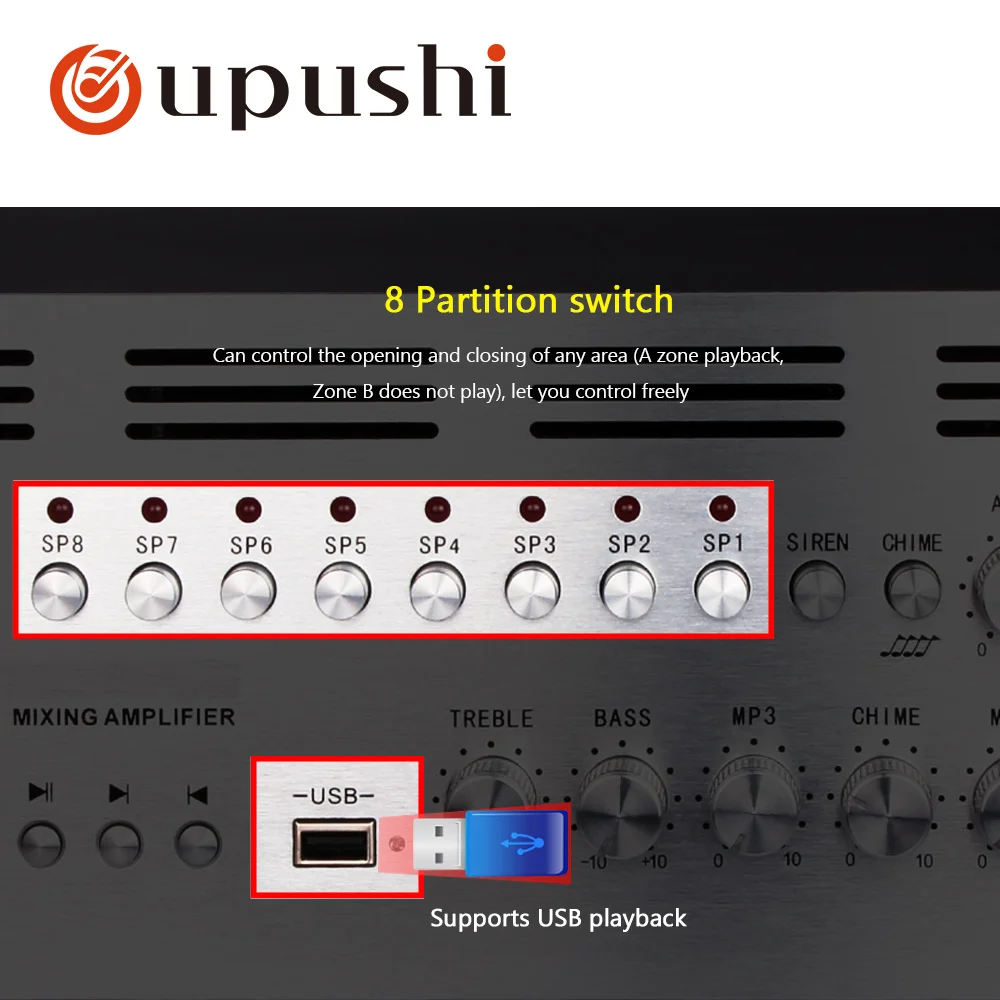 1200W Big Power Amplifier For PA System 220V USB 8
