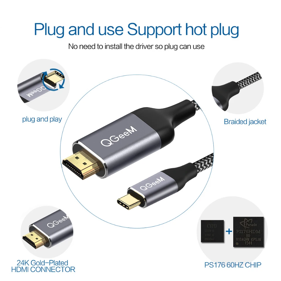 QGeeM USB C к HDMI кабель 4K type C HDMI Thunderbolt 3 конвертер для MacBook huawei mate 30 USB-C HDMI адаптер usb type C к HDMI QGeeM USB C к HDMI кабель 4K type C HDMI Thunderbolt 3 конвертер для MacBook huawei mate 30 USB-C HDMI адаптер usb type C к HDMI