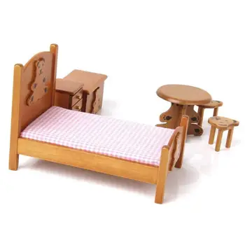 

1/12 Doll House Miniature Furniture Wooden Bedroom For Kids Wood Color
