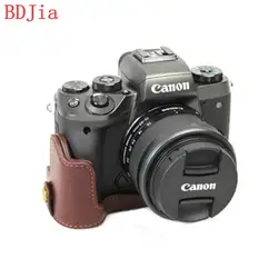 Натуральная Воловья кожа половина тела Камера Дело База для Canon EOS M5 (любой объектив) с Батарея открытия, бесплатная доставка