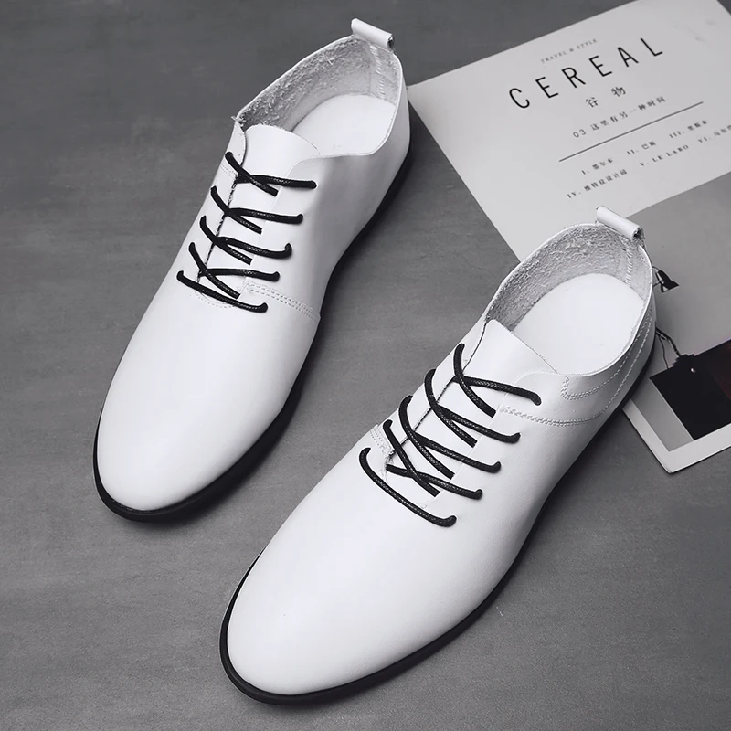 Man Casual Shoes Spring Autumn Mens Split Leather Shoes White Black Retro Male Flat Footwear Anti-Slip Elegant Shoes Men