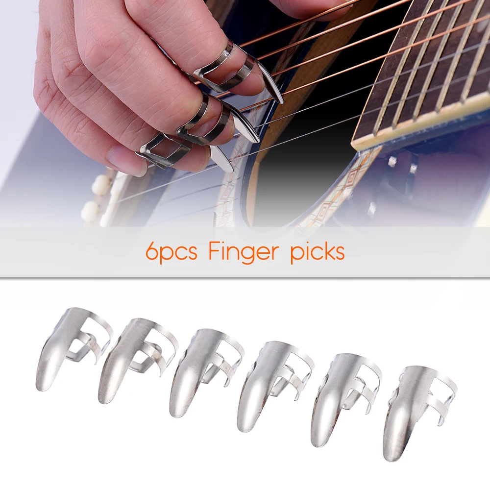 6pcs Stainless Steel Guitar Finger Picks Plectrum for Guitar Banjo