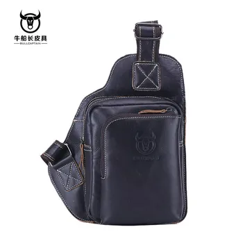 

BULLCAPTAIN 2020 Men Genuine Leather Crossbody Bags Cowhide Casual Riding Sling Shoulder Messenger Bag Chest Day Back Pack