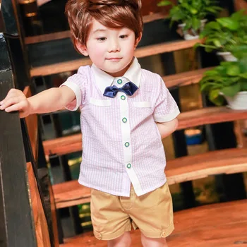 

Children's Sets Children's Clothing cotton boy's sets short T-shirt+pant+bow tie 90-120 cm whole sale hot 2017 single breasted