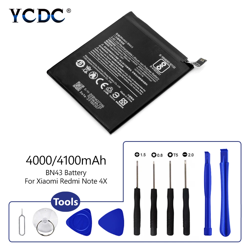 

Original BN43 Rechargeable Battery BN-43 BN43 For Xiaomi Redmi Note 4X 3.85V 4100MAH + Repair Tool kits Best Cell Replacement