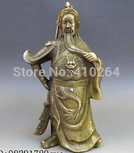 free shipping 8″ Chinese Brass Copper Feng Shui Guan Gong Buddha Guan yu Buddhism Statue