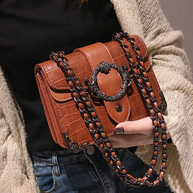 Koop Luxe Handtas Retro Mode 2019 Nieuwe Kwaliteit Pu Leer Vrouwen Designer Handtas Krokodil Patroon Keten Schoudertas Messenger Bag