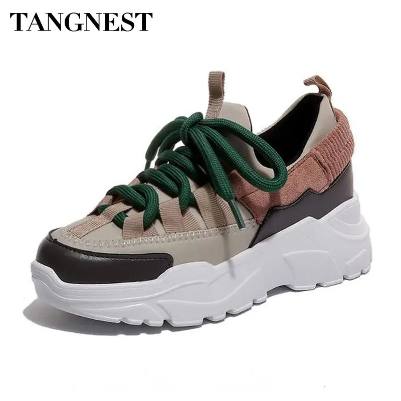 

Tangnest NEW 2018 Autumn Platform Flats Women Suede Leather Lace Up Sneakers Casual Height Increasing Lightweight Shoes XWC1427