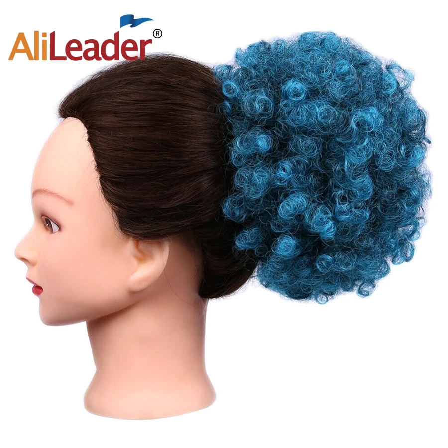 AliLeader Perfect Afro Messy Bun Drawstring Ponytail Extensions Wrap on Bun Hair Piece Natural Puff Short Afro Curly Chignon