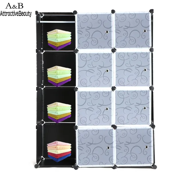 12 Cubes Folding Combination Wardrobe Portable Pp Material Closet 12 Cubes Folding Combination Wardrobe Portable Pp Material Closet Storage Organizer Clothes Rack Black N20a
