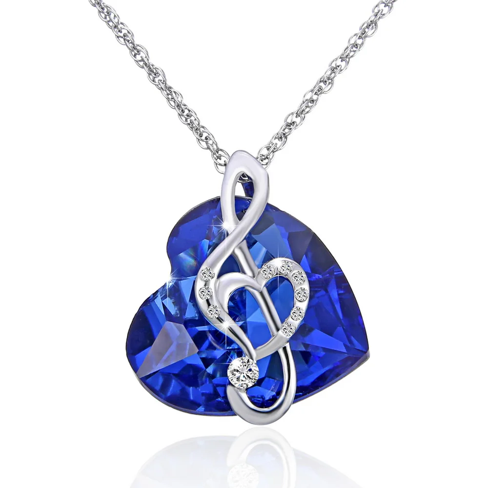 Fashion Music note necklace ocean Heart Pendant Blue Fashion Music note necklace ocean Heart Pendant Blue