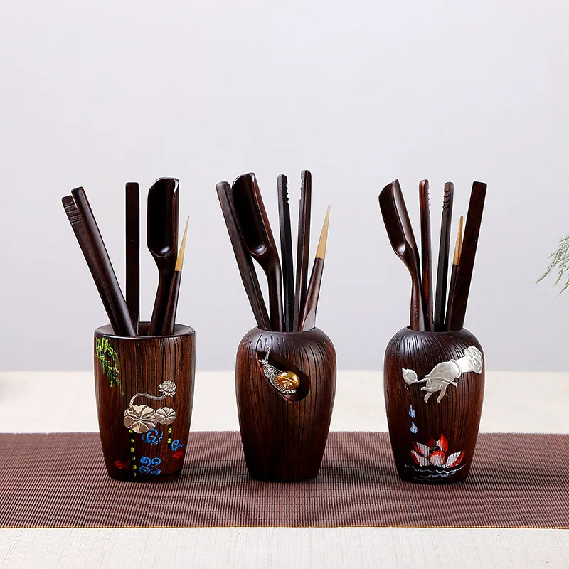 6Pcs/Set Six Gentleman Tea Ceremony Tools Solid Ebony Wood Teaspoon