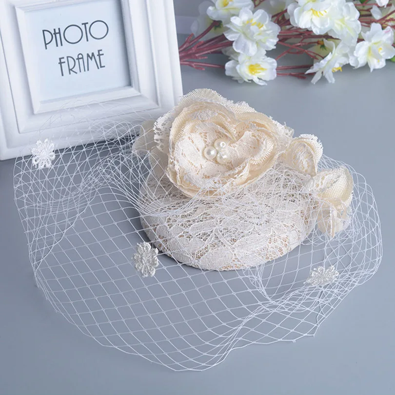 Big Flower Bridal Net Feather Hats Ivory Hat Veil Bridal Flower
