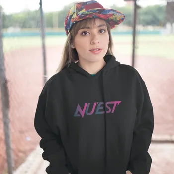 

NUEST Hoodie NUEST Logo With Ofc Hoodies Cotton Street wear Hoodies Women Navy Blue Graphic Oversize Long-sleeve Pullover Hoodie