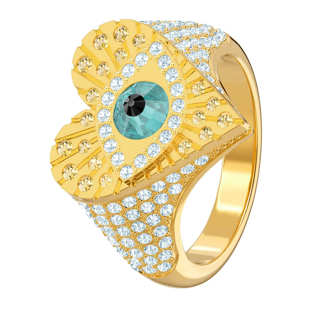

SWA RO 2019 Fashion Unique New LUCKY GODDESS HEART Ring Pattern Sparkling Devil's Eye Crystal Original Female Lucky Ring 5461778
