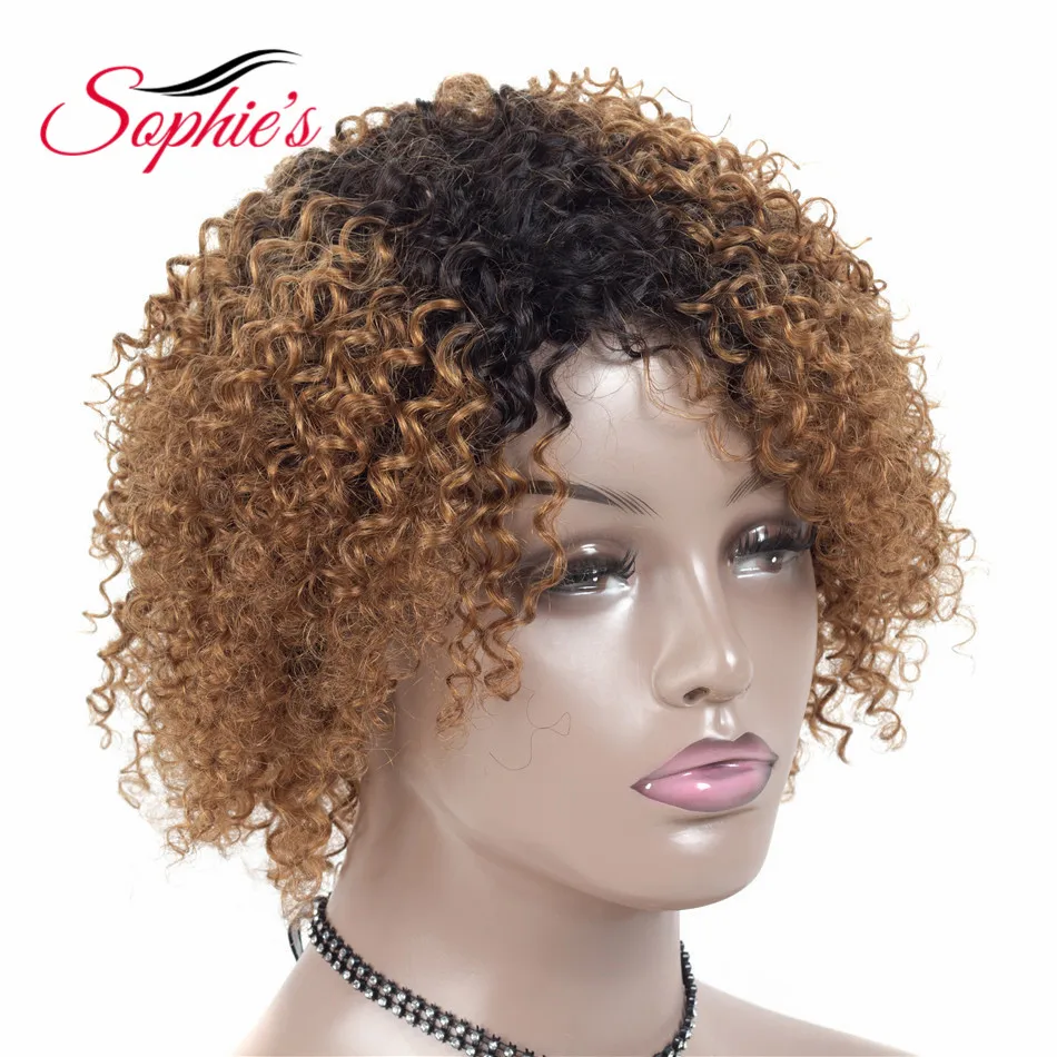 Goedkoop Sophie s Korte Menselijk Haar Pruiken Voor Zwarte Vrouwen Jerry Krullen Menselijk Haar Pruiken Niet Remy 4 Kleuren Braziliaanse Haar jerry Pruiken