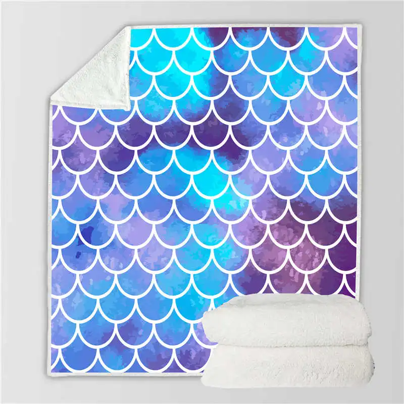 

3D Ocean Mermaid Sherpa Blanket Printed Back to School Sofa Flannel Square Blanket Scotland Pattern Custom Printed Fleece Throw