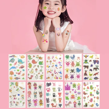 

Besegad 10 Sheet Cartoon Waterproof Temporary Tattoo Stickers Geometric Animal Tatto Fake Tatoo for Kids Halloween Mix Style