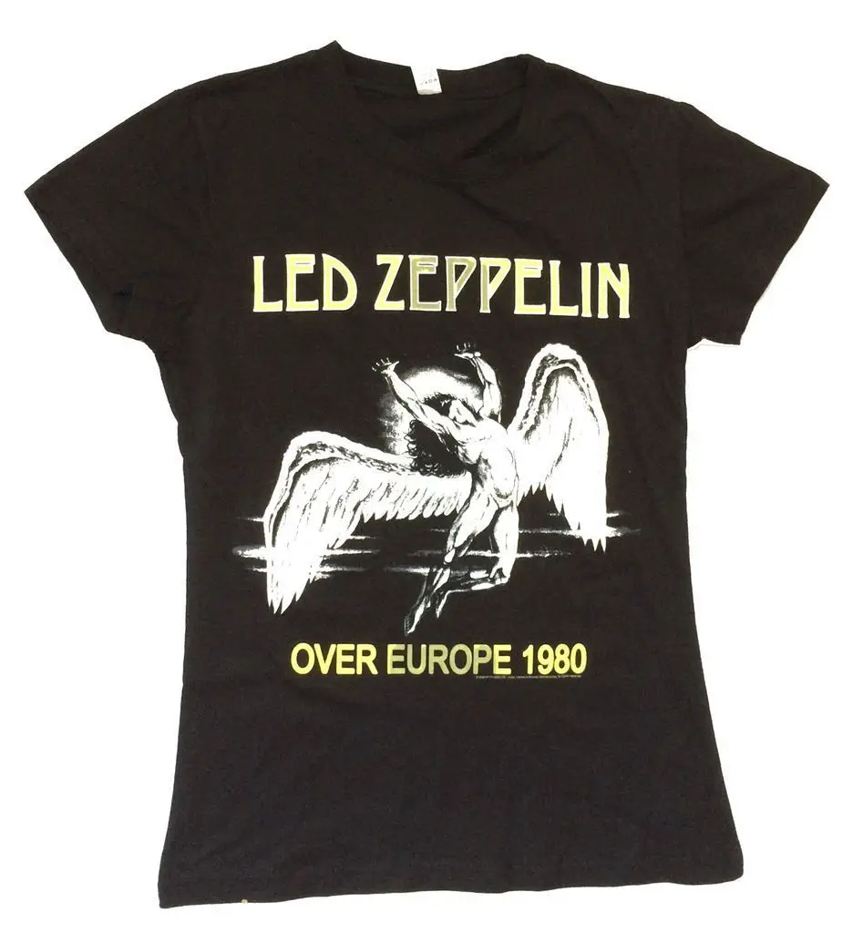 Led Zeppelin более Европа 1980 Девушки Юниоры черная футболка Новое переиздание