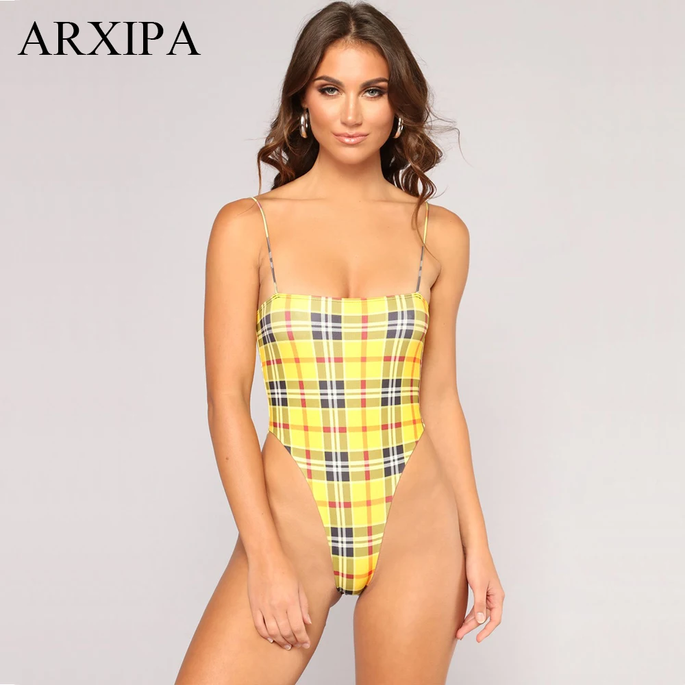 ARXIPA цельный клетчатый купальник бандо с высоким вырезом сексуальный на тонких
