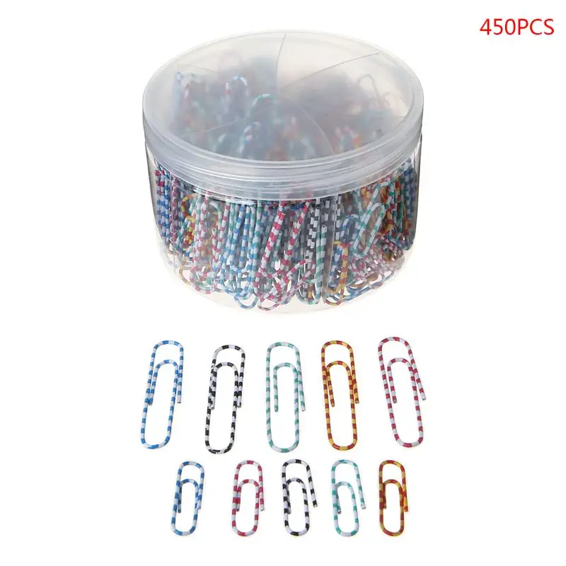 

450Pcs 28mm/1.10in 50mm/2.0in Paper Clip With 6-Grid Storage Case Bright Zebra Colors Photo Clip Bookmark DIY School Stationery
