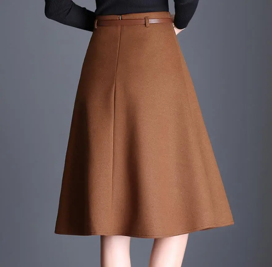 Элегантная шерстяная юбка для женщин; Новинка; трапециевидная юбка с высокой талией
