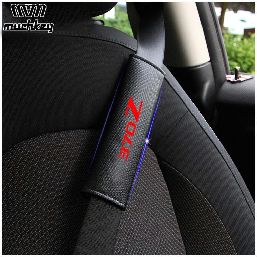 Seat Belt Covers for Nissan 2pcs Black Carbon Fiber Car Seatbelt Shoulder Strap Pads Safety Belt Cushions Protective Sleeves with Printed Nissan Car Logo 