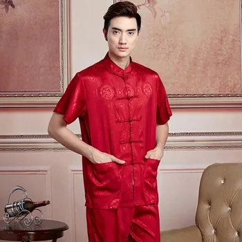 

New Arrival Chinese Men Satin Kung Fu Shirt Short Sleeve Kung Fu Shirt Wu Shu Clothing Tops M L XL XXL XXXL W12